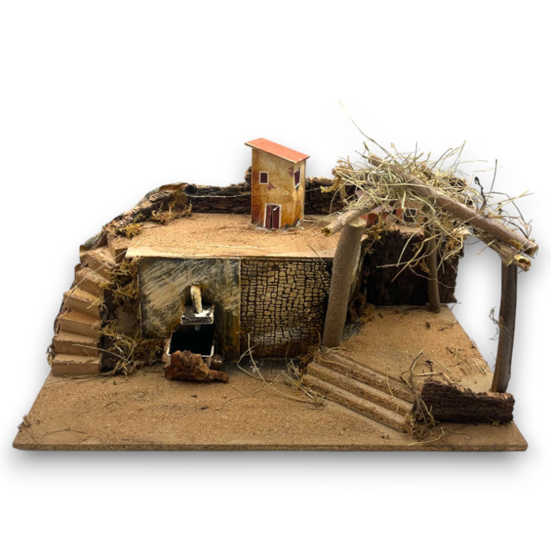 PRESEPE CON CAPANNA,SCALA,FONTANA E LUCI CM.59X34X31 - PR-24646