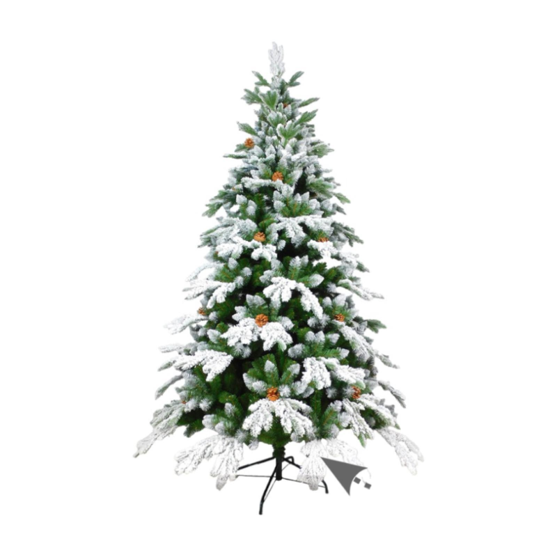 Albero di Natale Artificiale Verde Innevato con Pigne, Modello Val di Susa Altezza 150 Cm e 360 Ram