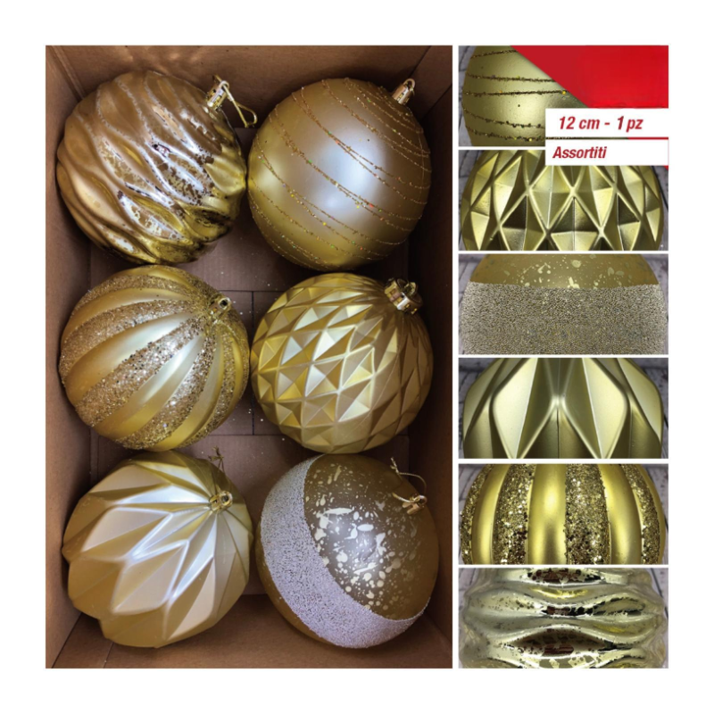 PALLINA PLASTICA NATALE DECORO ORO ASSORTITO CM.12 - HX975466