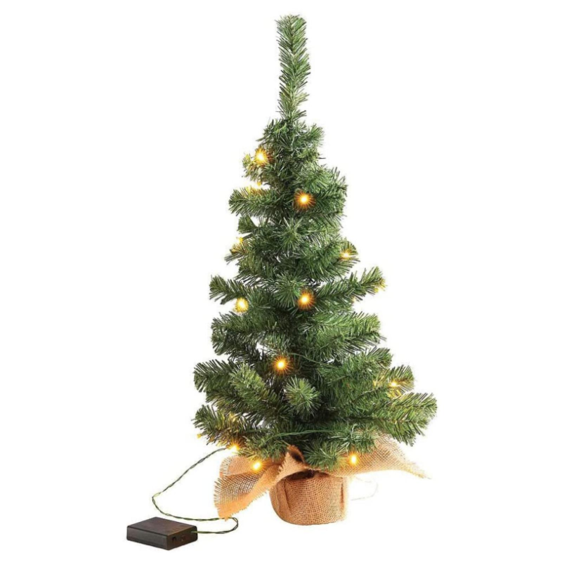 Pinetto Verde con LUCI LED 45 cm Albero di Natale con Base Legno in PP+PVC - AM