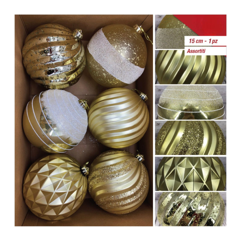 PALLINA PLASTICA NATALE DECORO ORO ASSORTITO CM.15 - HX975470