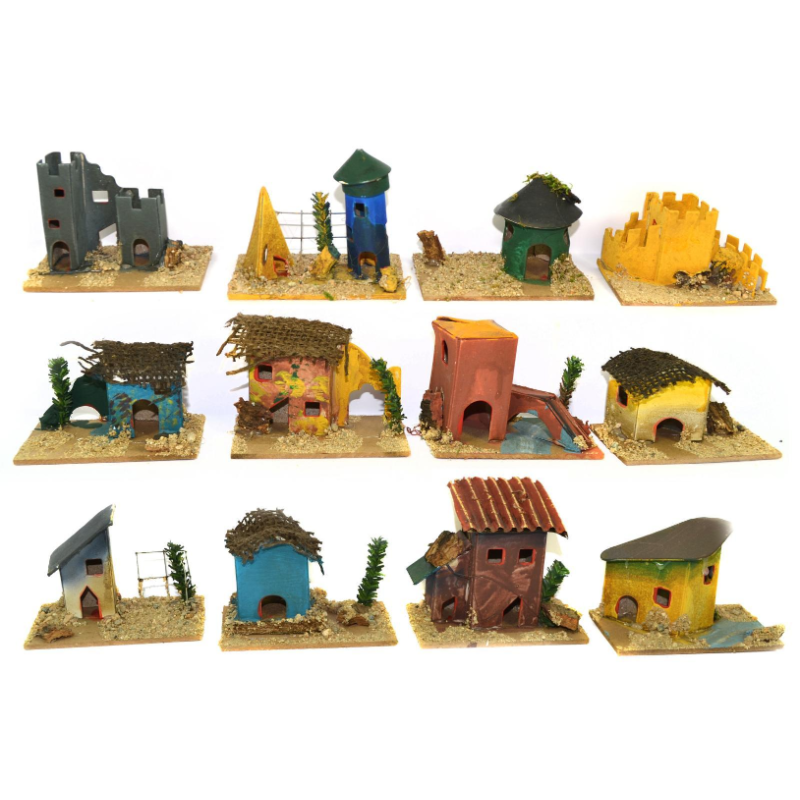 Set 12 Casette Presepe Piccole Colorate - 8x5x h. 6 cm