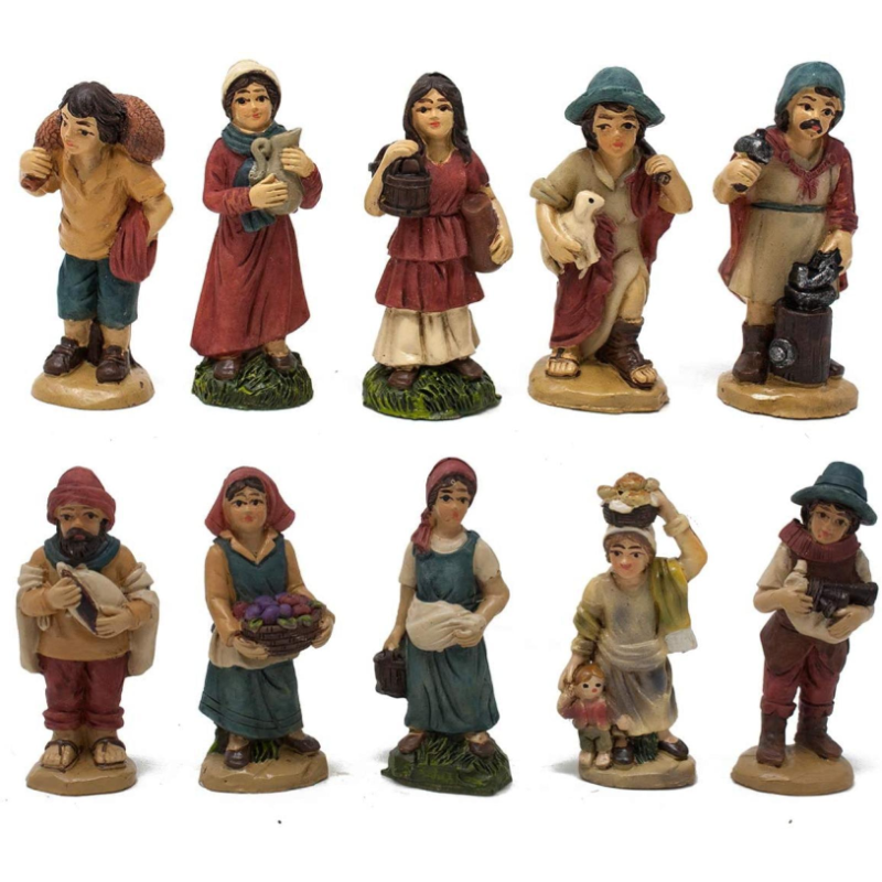 Aurora Store Set 10 Pastori in Resina 5 cm Presepe Statuine in Personaggi assortiti dipinte a Mano - AM