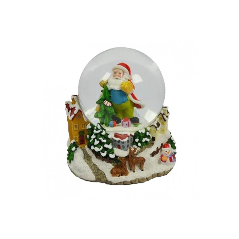 Palla di Neve in Vetro Natalizia con Base e Villaggio di Babbo Natale Musicale 15x13x16 cm