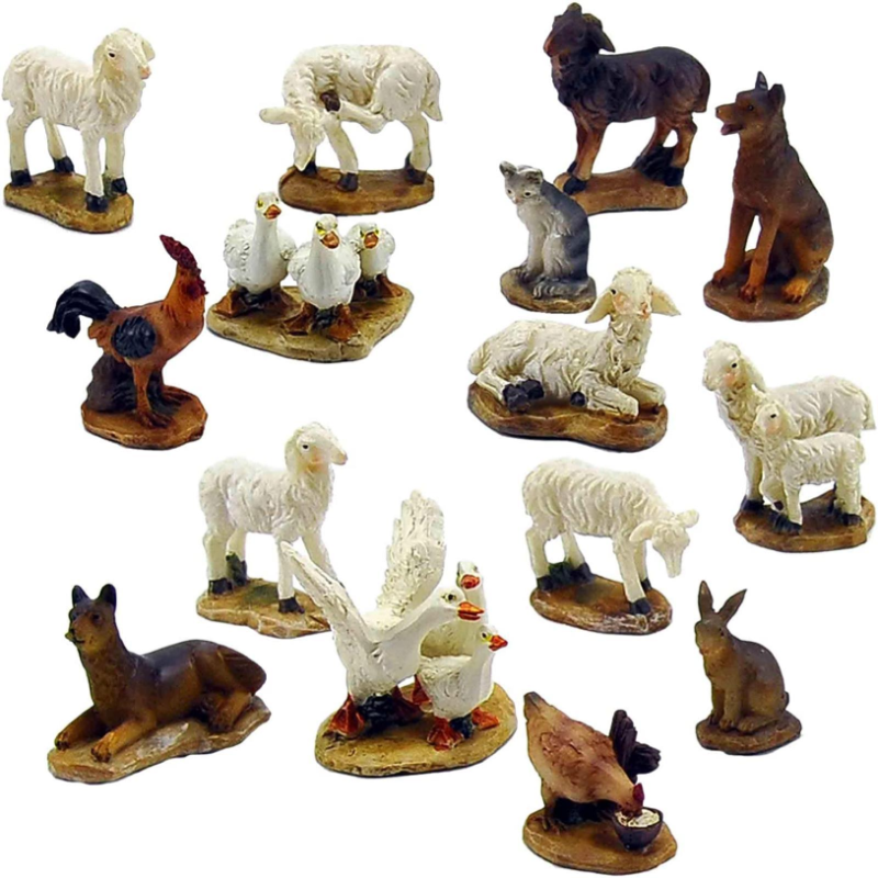 Set 15 Pezzi Animali in Miniatura per Presepe 5,5 x h. 5 cm in Resina