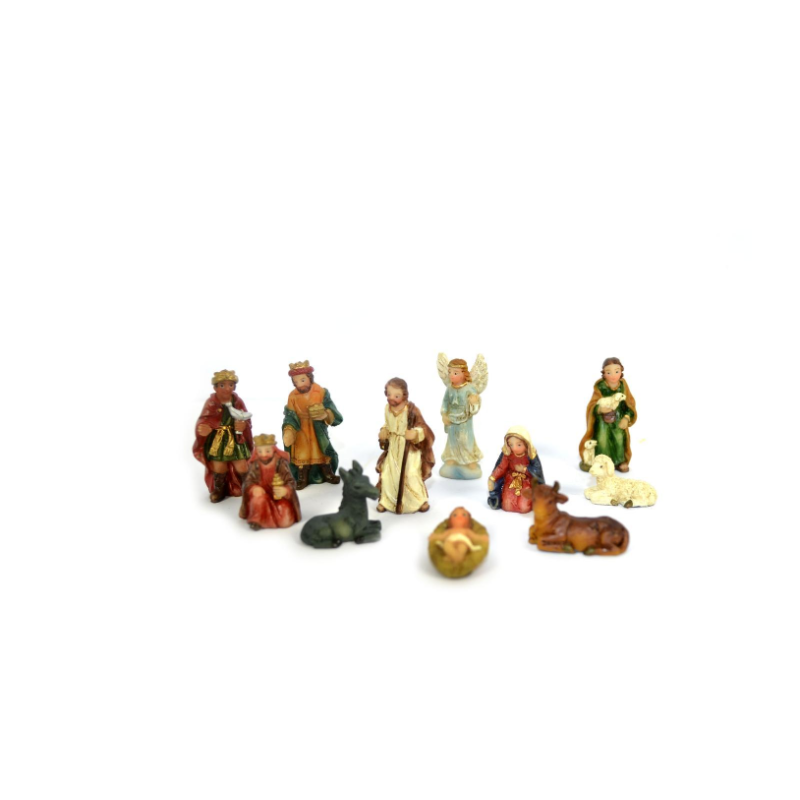 Set Mini Natività Classica Presepe Statuine in Resina con 11 soggetti Personaggi da h. 3,5 cm