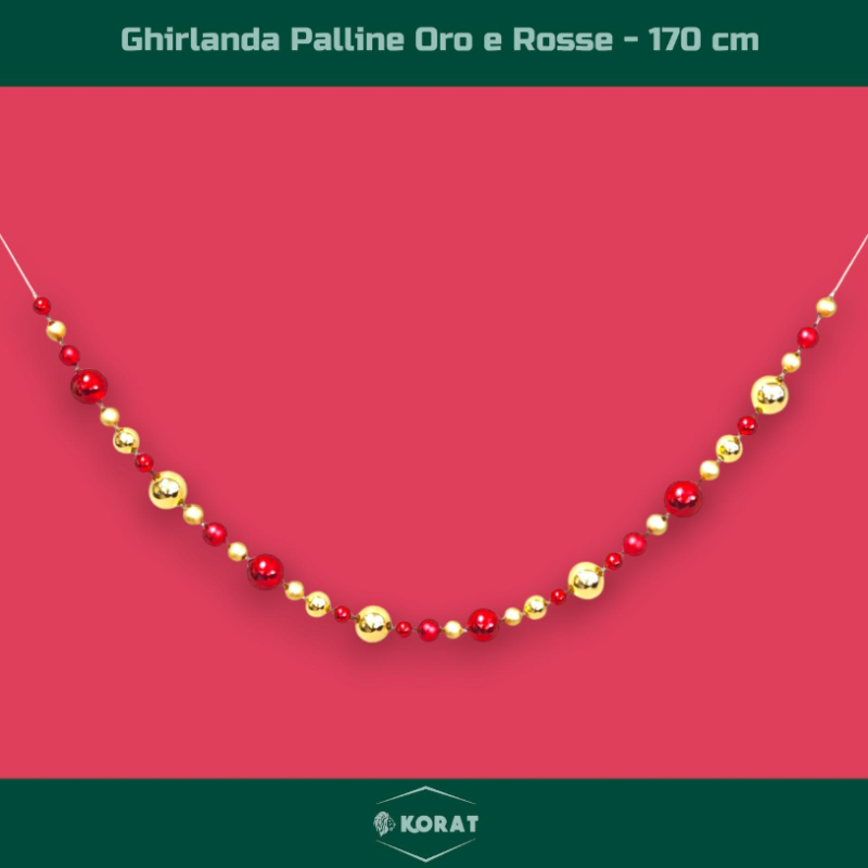 Ghirlanda con Palline - 170 cm - Rosso/ Oro