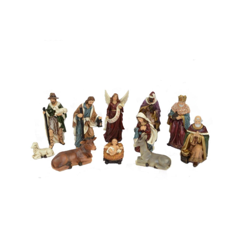 Aurora Store Set Natività Rustica Presepe Statuine in Resina con 11 soggetti Personaggi da h. 15 cm