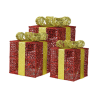 Set 3 Pacchi Regalo Luminosi di Natale ROSSO glitter e nastro ORO CM.15/20/25 