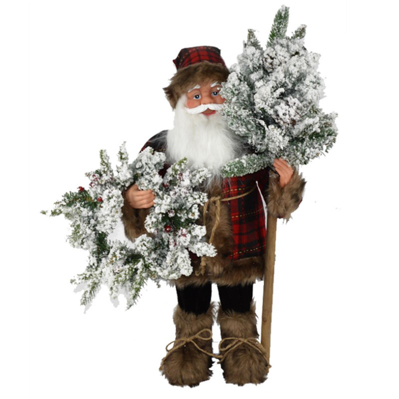 Pupazzo Babbo Natale Scozzese con Ghirlanda Albero e Luci - 60 cm 