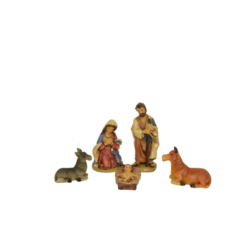 Aurora Store Set Mini Natività 5 pz da h. 9 cm Presepe Statuine in Resina Classica con 5 soggetti Personaggi