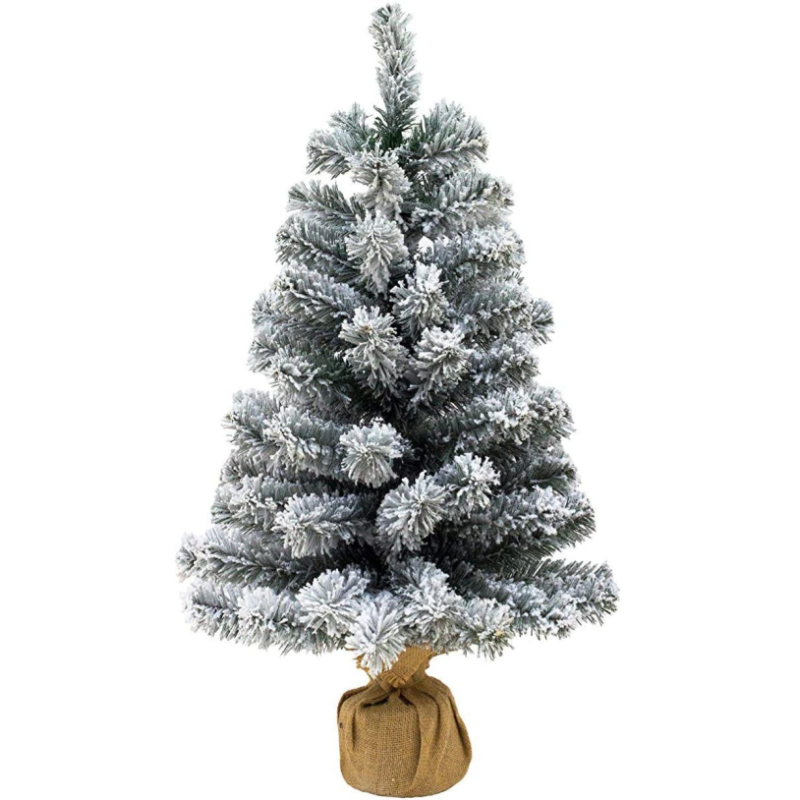 Alberetto di Natale Pinetto Innevato 65 cm - Albero di Natale Piccolo 60 rami con sacco in Juta base solida