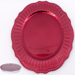 Sottopiatto Tondo Rosso Bordo Ondulato con Righe - Plastica Rigida - 33 cm 