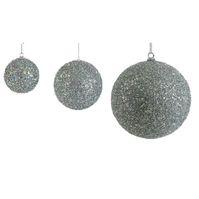 Palla di Natale Gigante Ø 25 cm in Plastica TINSEL LUCIDA Glitter ARGENTO SILVER