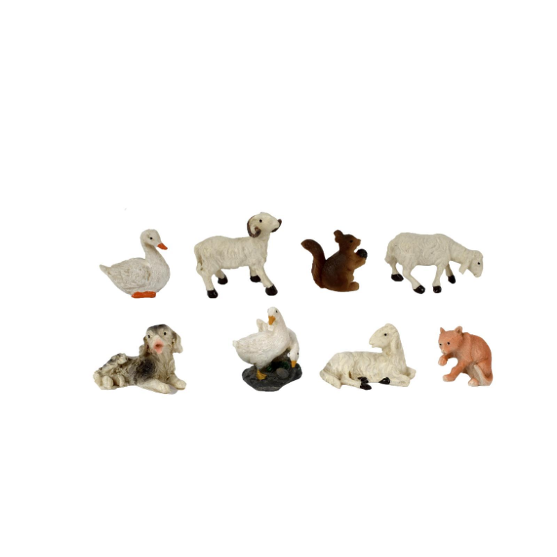 Set 8 Pezzi Animali da Cortile in Miniatura per Presepe 3 x h. 3 cm Fattoria in Resina