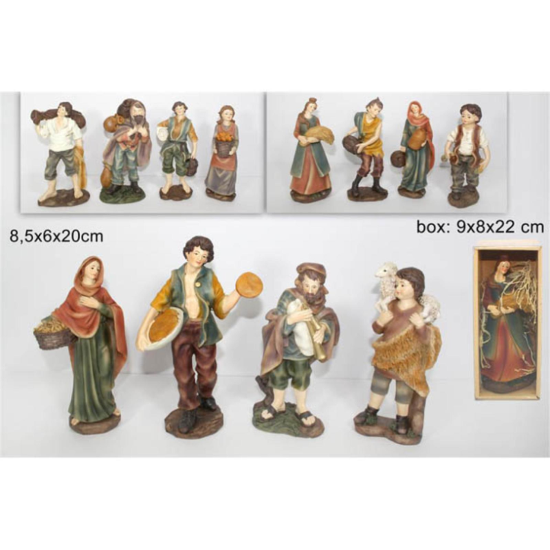 Set 12 Pastori in Resina 20 cm Presepe Statuine COLORI CHIARI 