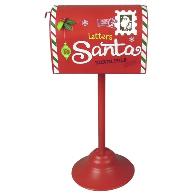 Cassetta Postale di Babbo Natale in Metallo con STAND Rossa Lucida Cassetta delle Letterine Lettere H. 33 x 17 x 12 cm