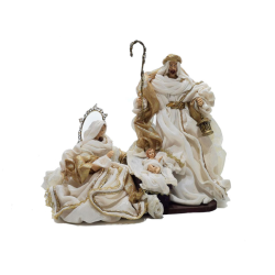 Set Natività Artigianale in Stoffa Tessuto Beige Bianca e ORO