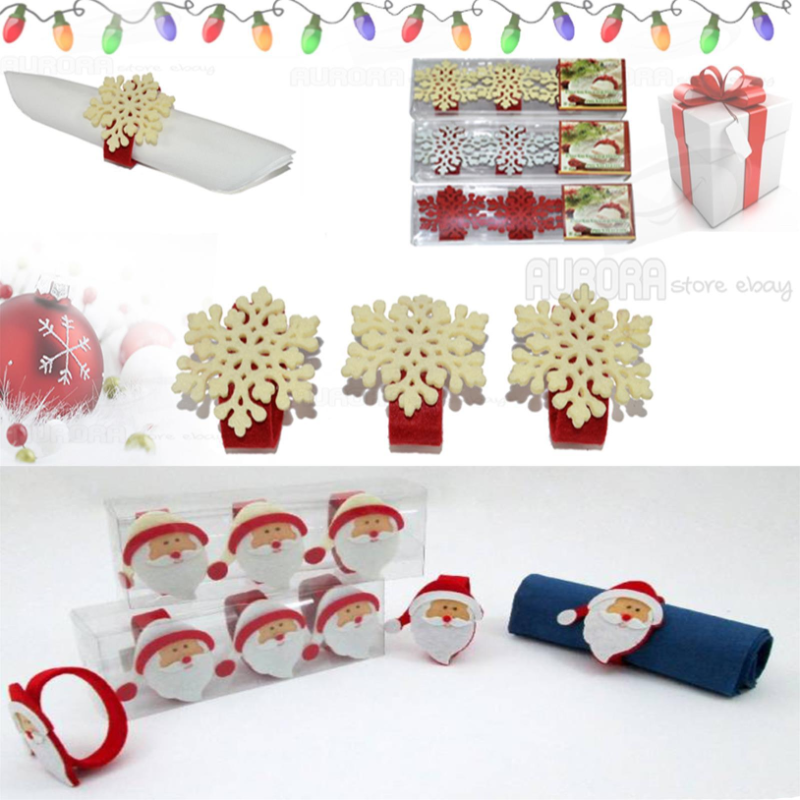 Set Portatovaglioli in Feltro - Fiocco di Neve/Babbo Natale - 19x4x1 cm