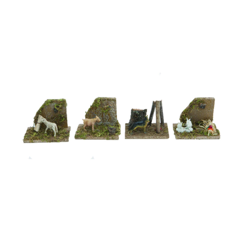 Set 4 pz Ambientazione PRESEPE Fattoria Animali da Cortile 14x8x h.8 cm