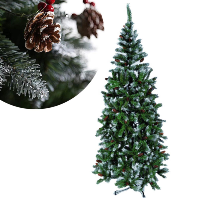 Albero di Natale PUNTE BIANCHE con PIGNE e BACCHE, 120 cm