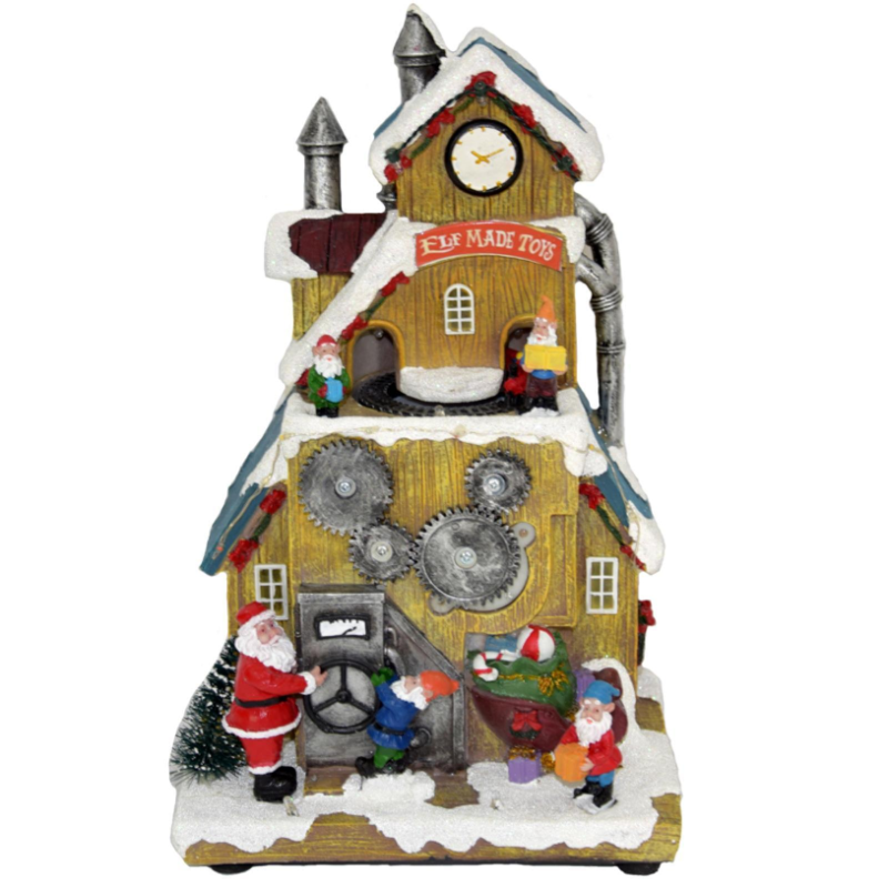 CASA DI BABBO NATALE Villaggio di Natale innevato con TORRE DELL'OROLOGIO in Movimento, paesaggio con Luci LED 18 x 14 x H. 28 c