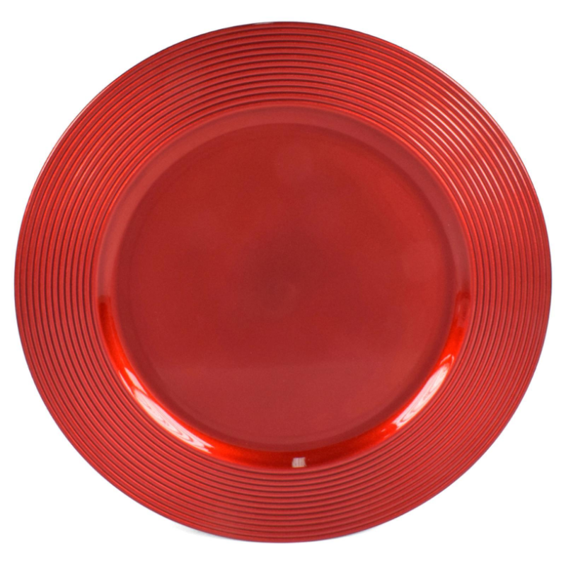 6 Sottopiatti Bordo MULTIRIGHE Colore ROSSO in plastica Rigida Bordo Liscio Tondo 33 cm