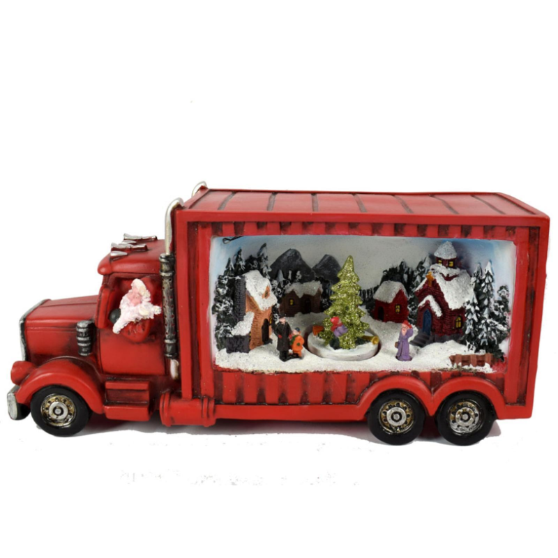 Aurora Store Camion Camioncino Villaggio di Natale innevato USA Vintage anni '50 paesaggio con Movimento, Luci LED e Musica 32 x