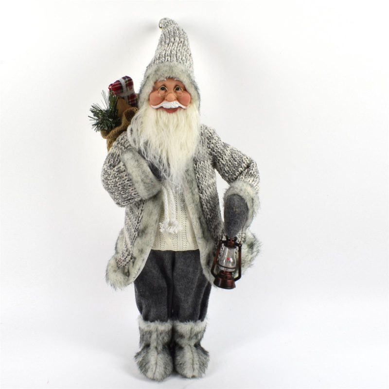 Statuetta Pupazzo Babbo Natale Grigio/Bianco - 45 cm 