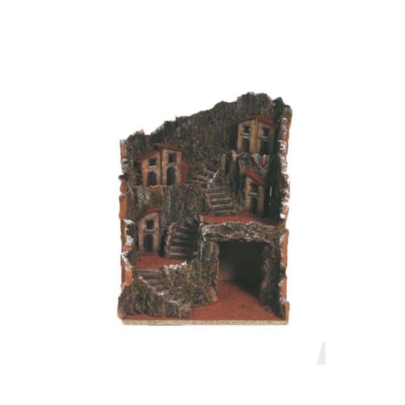 Antico Presepe Completo in Sughero Ambientazione Rustica con Casette e casolari 30x30 x h. 36 cm