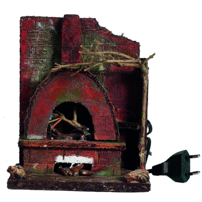 FORNO in mattoni con LUCE Rossa tremolante effetto fuoco Roccia rossa 14 x 10 x h.17cm