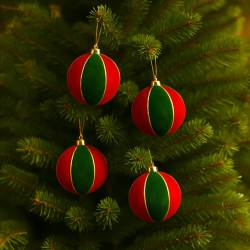 Set 4 Palline in Velluto - Rosso/Verde