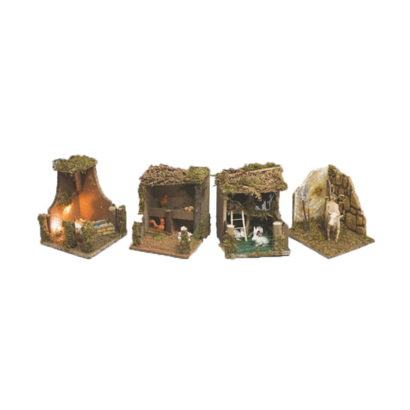 Set 4 pz Ambientazione Presepe CON LUCI 14 x 14 x h. 15 cm