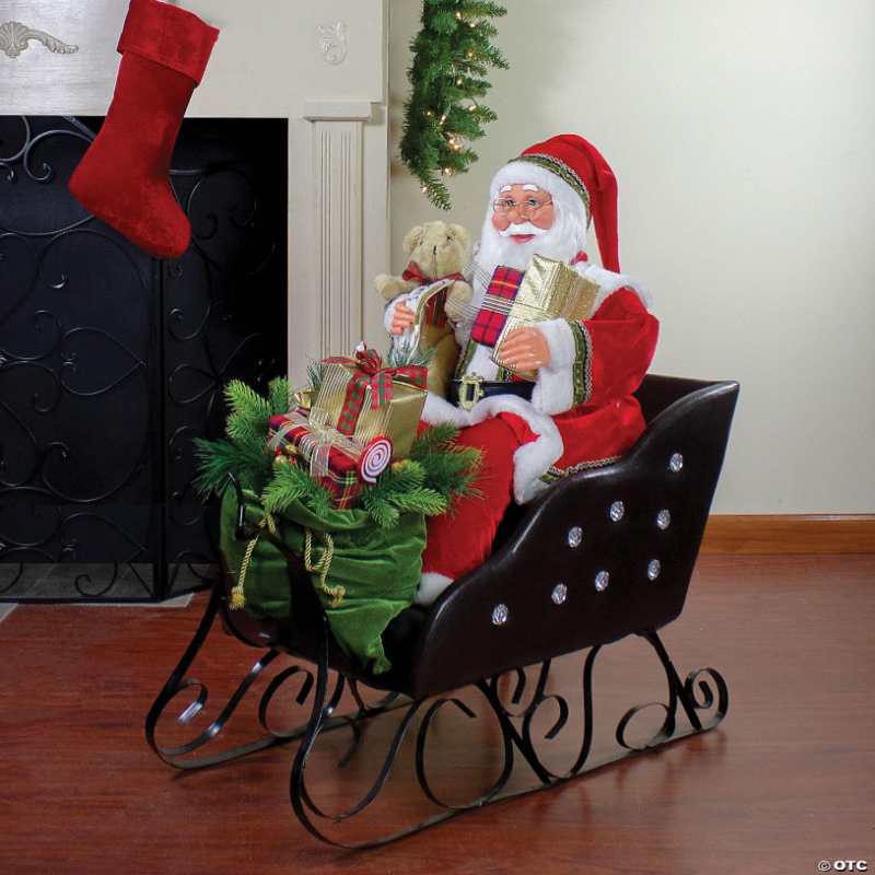 Slitta con Babbo Natale Gigante Statua Pupazzo 55 x 35 x h. 55 cm