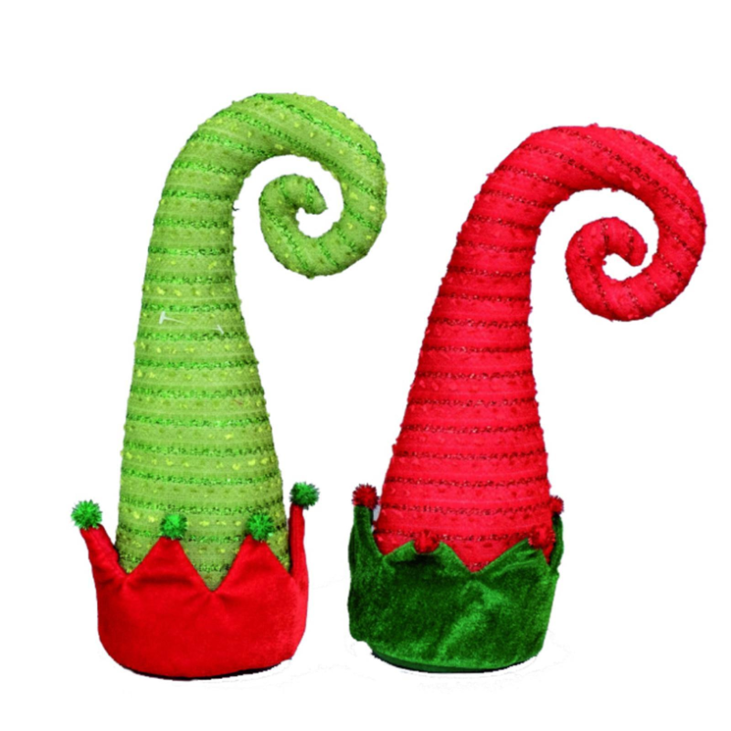 Cappello Elfo Natale con GLITTER - Cappello Gnomo Verde e Rosso in Feltro da 15 x h. 30 cm