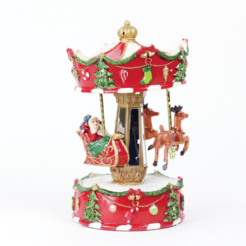 Carosello con Carillon e suoni - Giostra con Slitta Babbo Natale e Renne a dondolo - 14x28 cm 