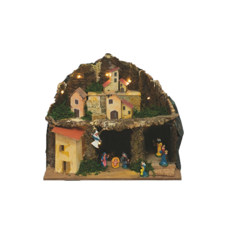 Presepe Completo con Luci e 9 soggetti 40x20xh. 30 cm