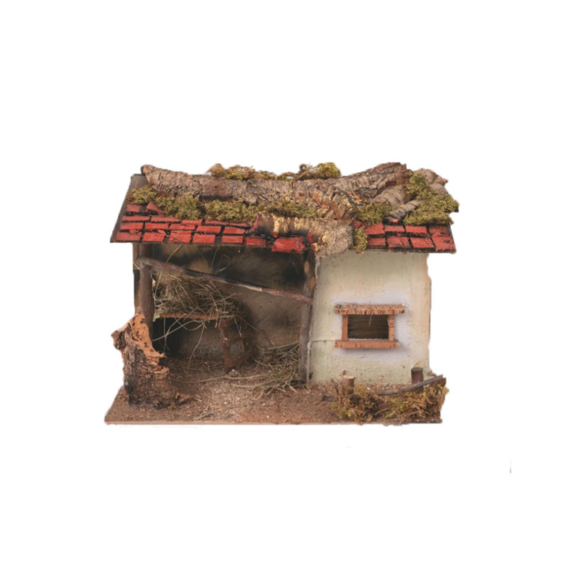 Fienile Mangiatoia per Animali Presepe Natale CASOLARE con Sughero Muschio in Resina 45x20X h.35 cm