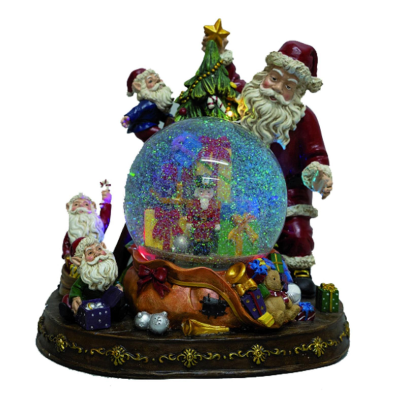 SFERA Palla di Neve in Vetro Natalizia con base e Villaggio di Babbo Natale MUSICALE 30x21x31 cm