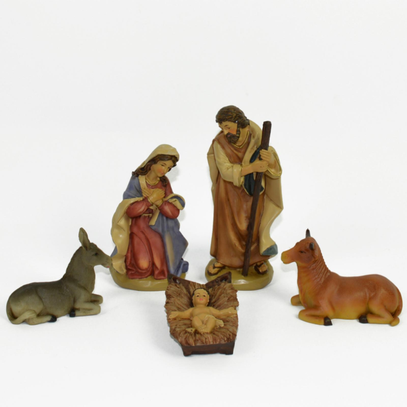 Set 5 pz Natività Classica Presepe Grande Statuine in Resina con 5 soggetti Personaggi da h. 15 cm