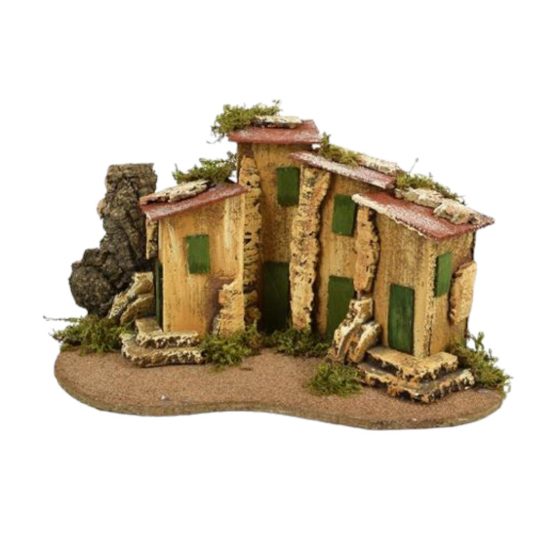 Scenario Presepe, Gruppo Casolari in Sughero 37x25x22 cm