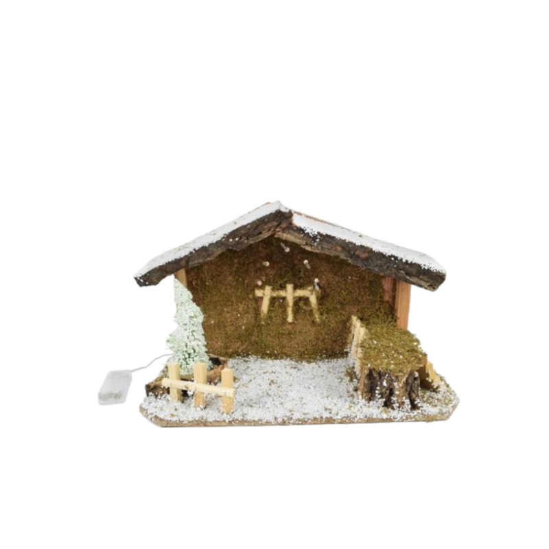 Capanna Presepe INNEVATA con Luci Led 42 x 21 x h. 25cm