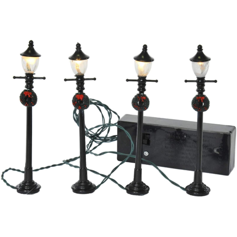 Set 4 Pezzi Lampioni in miniatura 10 cm con luci Street Lamp per Presepe lampada a batteria stile inglese Vittoriano Coloniale