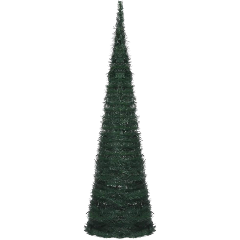 Albero di Natale Slim Richiudibile Pop-UP 90 cm VERDE  con Base a Croce in Metallo Decorazioni Natalizie Ø 30cm conico