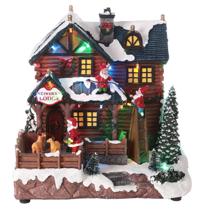 Giostrina casa Babbo Natale con Elfi - 25.5x21x25.5 cm 