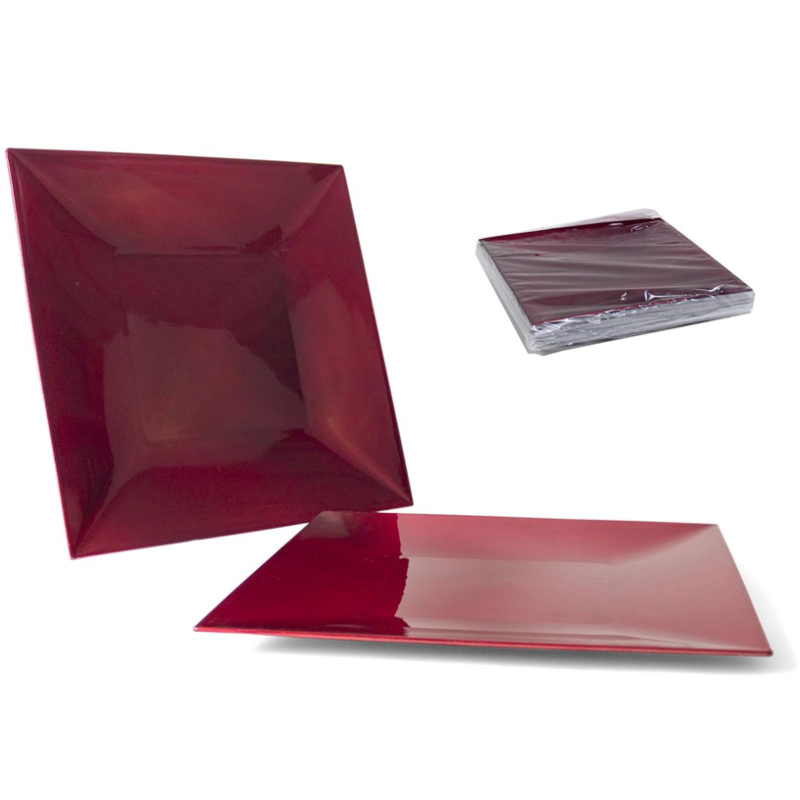 12 Sottopiatti Quadrato Rosso - Plastica Rigida - 30 cm 