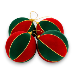 Set 4 Palline in Velluto - Rosso/Verde