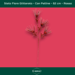 Set 6 Steli con Fiore Glitterato e Palline - 62 cm