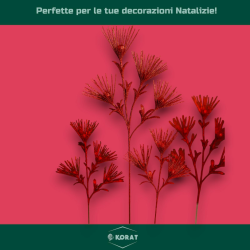 Set 6 Steli con Fiore Glitterato e Palline - 62 cm