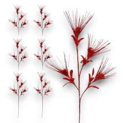 Set 6 Steli con Fiore Glitterato e Palline - 62 cm